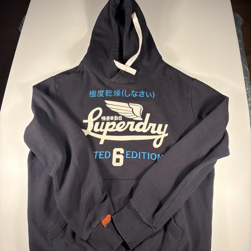 Men's SuperDry Graphic Black Hooded Hoodie Sweatshirt Size 3xl